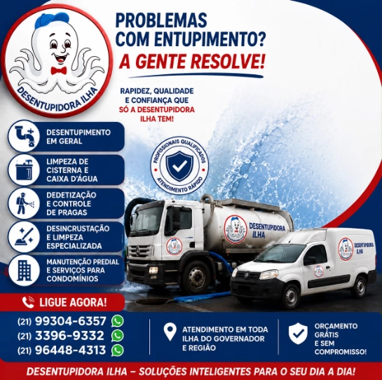 Esgoto Entupido - Desentupidora Ilha do Governador - RJ // Desentupidora e Dedetizadora
